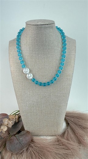 Light Blue, Shell Pearl, Beach Glass Necklace , Handmade Jewelry, Beaded Necklace for Women - Etsy