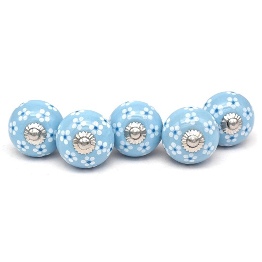 Sky Blue Ceramic Knobs With White Flower Design, Furniture Decor - Etsy UK