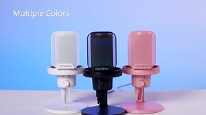 FEELWORLD VM1 White USB Gaming Condenser Microphone for pc, Boom Arm Stand | Noise Cancellation, Mute, RGB Light, Gaming Equipemnt, for Gifts YouTube Twitch Podcast Streaming Recording