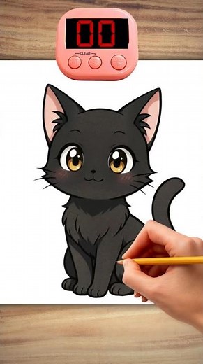 Black Cat Drawing Cute in 40 Sec