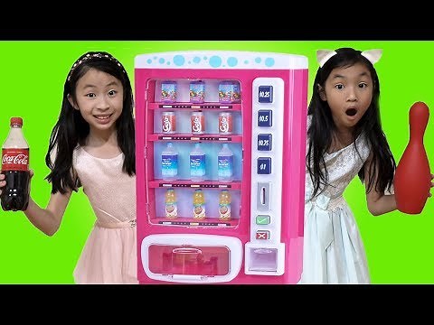 Chloe & Kaycee Pretend Play w/ Pink Vending Machine Soda Kids Toys