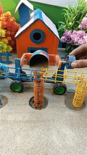 😱 Real Working Mini Tractor Making Cement Pillar | Amazing DIY Construction Machine 🚜 #shorts