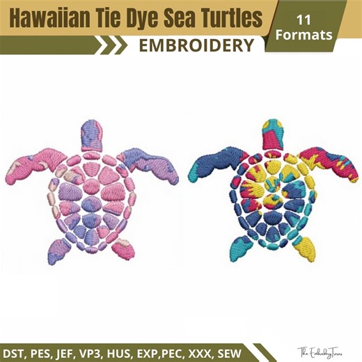Hawaiian Sea Turtle Embroidery Design – Tie Dye Honu Machine Embroidery Pattern – Ocean Animal Embroidery File – Digital Download 11 Formats - Etsy