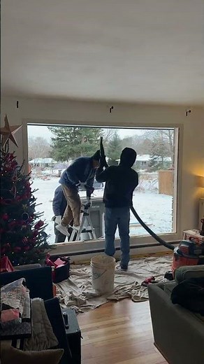 Installing Andersen 100 series picture windows with awnings.