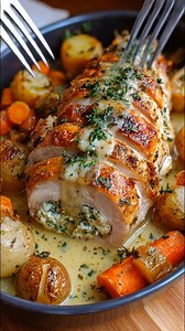 Pollo relleno al horno con salsa cremosa Ingredientes Pechuga de pollo grande abierta en mariposa Cebolla o chalota entera pequeña Ajo picado RECETA COMPLETA EN EL PRIMER COMENTARIO👇👇 | Recetas Deliciosas