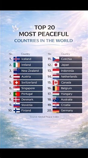 Top 20 Most Peaceful Countries in the World 🌍🕊️