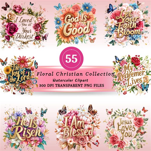 55x Scripture Floral Clipart Bundle, Watercolor Bible Verse PNG, Christian Faith Quotes Illustration, Botanical Jesus Art Collection - Etsy