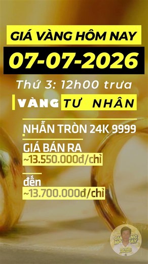 Giá vàng hôm nay 07-07-2026 | Cập nhật 12h00 trưa | Giá vàng tiếp tục giảm nhẹ #giavanghomnay
