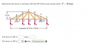Determine the force in members DE and DF of the truss shown whe... | Filo