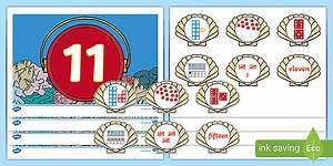 Seashells Representing Numbers 11 - 20 Sorting Activity