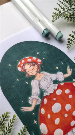 Mushroom Dress: Fly Agaric (Ananita Muscaria) 🍄✨️ I'm so excited to jump into this mini series of mushroom dresses! I'm thinking of doing two or four more mushrooms, so if you have any suggestions lmk! I hope you like this!! What do you think?💛 Kay bye! ✌🏽✨️ #autumnart #mushrooms #mushroomart #fairycore #fairy #sketchbookart #illustration #flyagaric #cottagecore #goblincore #artprocess #natureart | Painting Sunshine