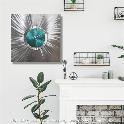 Teal & Silver Metal Wall Clock: Modern Abstract Sculpture - Etsy