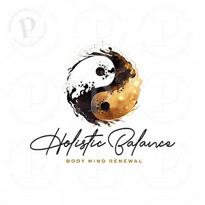 Yin Yang Logo, Black and Gold Watercolor Branding - Etsy