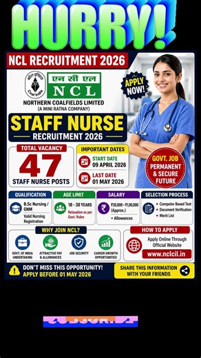 🚨 “NCL Nursing Vacancy Last Date Alert! Apply Before 1 May ❗”