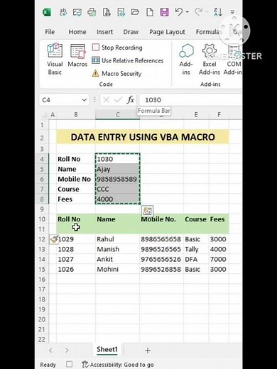 Data entry using VBA Macro _shorts _ytshorts _excel _excelshorts