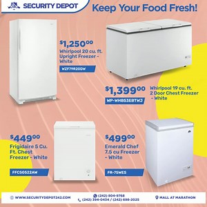 Security Depot Mall at Marathon Keep Your Meat, Drinks, and Goods Ice Cold❄️🥶 New Chest Freezers As Low As $449.00‼️ WhatsApp :1-242-804-9768 Tel:1-242-394-0434/1-242-698-2025 http://www.securitydepot242.com | Security Depot