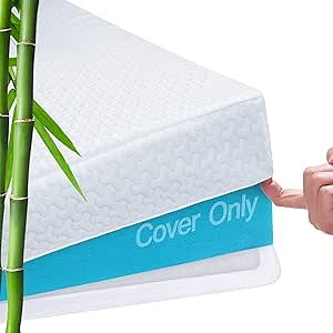 Mattress Topper Cover Twin Size (Only Cover) 3 Inch Mattress Protector Cooling Rayon Zippered Mattress Encasement with Adjustable Straps for Latex Mattress Topper Memory Foam Cover