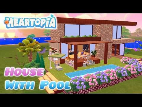 House with Pool Tutorial using only 4 plots in Heartopia [Full Build]