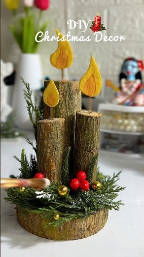 DIY Rustic Christmas Candle Decor | Easy Holiday Craft #christmas #handmade #viral #diy #shotrs