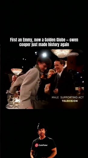 🏆 Owen Cooper just won a Golden Globe and made history twice.[P] The text on screen says it all - f
