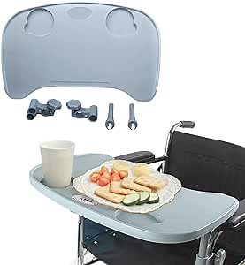 Wheelchair Tray Table - Removable Wheelchair Desk Lap Board Eating Aid for Nursing Patient, Fits Wheelchair Arms of Distance 16" - 20" (Blue)
