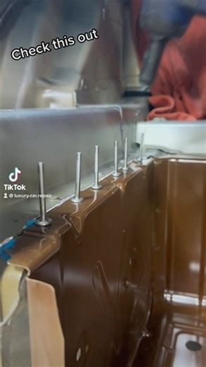 Glue and rivets going in here on a Tesla trunk floor replacement…. • #tesla #teslamodel3 #teslarepair #teslarepairs #repair #repair #fix #luxurycarrepair #collision #bodyshop | Luxury Car Repair