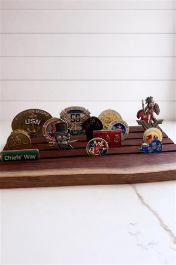 Solid Walnut Challenge Coin Holder | Military Coin Display | Desktop Coin Rack | Holds 24 Coins | Custom Engraving Available - Etsy