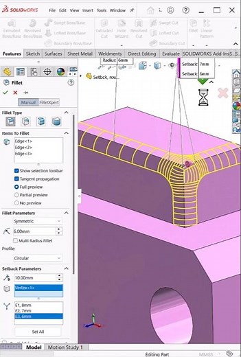 Corner Setback Fillet in SolidWorks | Clean Edge Blending | #shorts