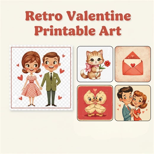 Retro Valentine PNG Bundle | Vintage 60s 70s Valentine Clipart | Cute Retro Love Art | Printable Valentine Graphics - Etsy