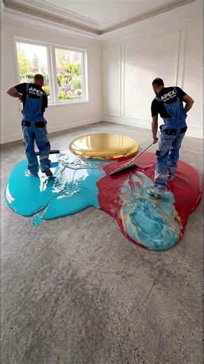 Is This The Most Satisfying Floor Pour Ever? 🌊🔥 #satisfying #epoxy #diy