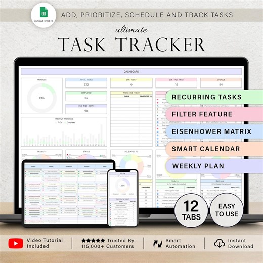 Task Tracker to Do List Template Daily Tasks Spreadsheet Recurring Tasks Productivity Planner To-do List Project Management Google Sheets - Etsy