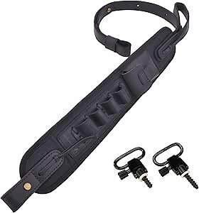 Leather Shotgun 12 Gauge Ammo Shell Holder, Canvas Gun Shoulder Strap Sling for 12GA 16GA 20GA