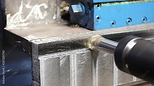 Milling of metal on a horizontal machine at high speeds.