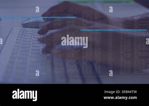 Animation of data processsing against mid section of woman typing on keyboard. Computer interface and business technology concept Stock Video Footage - Alamy