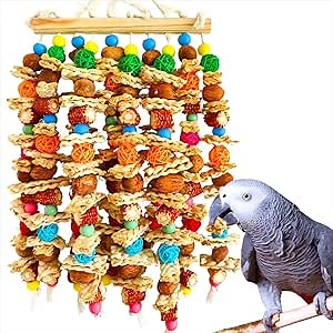 Large Bird Parrot Toys,Multicolored Natural Macaws Toy Bird Chewing Toy for Cokatoos African Grey and Large Medium Birds