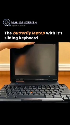 Dark Art Science 0 on Instagram: "This “butterfly laptop” is the iconic IBM ThinkPad 701C, famous for a party trick no other notebook has ever pulled off. Open the lid and its two diagonal keyboard halves slide out and lock together into a full‑size deck wider than the laptop’s own chassis, solving 1995’s big problem of cramped sub‑notebook keys without making the machine any larger. The kinetic origami was so clever it ended up in design museums, but larger laptop screens arrived a year later a