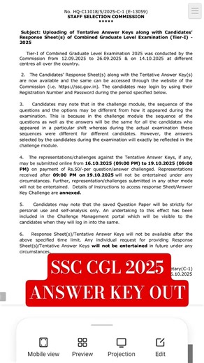 SSC CGL 2025 ANSWE KEY OUT #sscanswerkey #exam #ssc #ssccgl #marks #education #sscexam