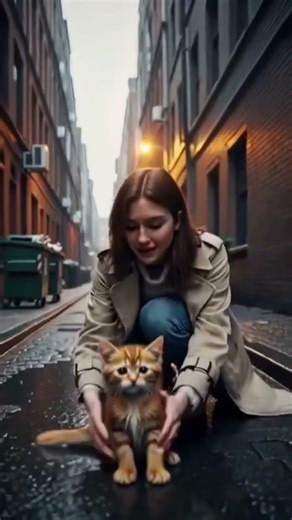 A woman saves a cat in rainy road🥰🤩. #trending #catvideos#losangeles #usashorts
