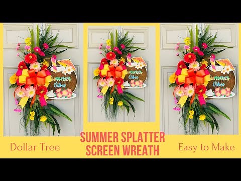 EASY DOLLAR TREE SUMMER SPLATTER SCREEN WREATH DIY HIGH END DECOR BUDGET FRIENDLY CRAFT DOOR HANGER