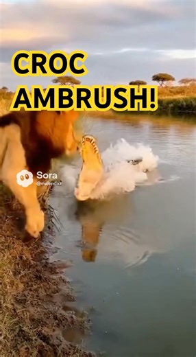Lion Narrowly Escapes Crocodile Ambush! 😱🦁🐊 | Real Wildlife Close Call