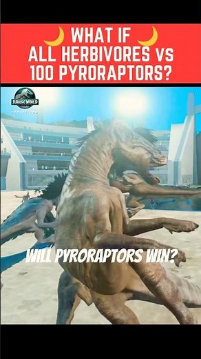 🌙🏟️ WHO SURVIVES? WHAT IF All Herbivores vs 100 Pyroraptors at night arena? #jwe3 #whatif #shorts