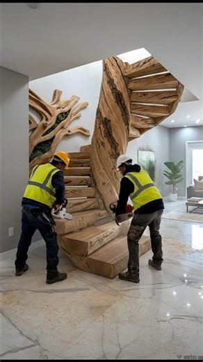 "Building a Modern Wooden Staircase with LED Lighting 😱 | Satisfying Home Upgrade" #trending #shorts