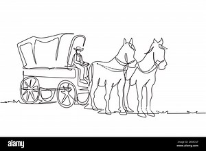 Single one line drawing vintage western stagecoach with horses. Wild west covered wagons and cowboy in desert landscape. Western with old wagon. Conti Stock Vector Image & Art - Alamy