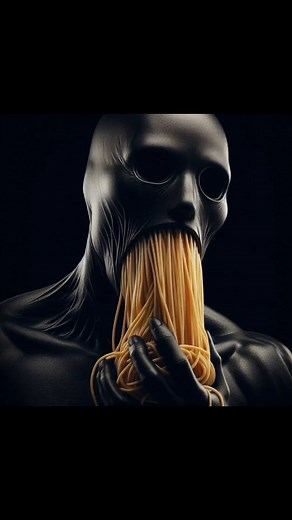 Artificial Nightmares | AI Artist & Animator on Instagram: "*Hands trembling, he digs deeper into the endless strands, pulling them out, one by one.* "Why won't it stop? Just keeps coming, keeps flowing…" *His voice cracks with frustration, eyes wide as the noodles spill forth from his gaping maw.* "Where is it? Where's the sauce? I need the sauce!" *He gasps, desperation clawing at him as the strands tangle around his fingers, pulling him deeper into the abyss.* "Too dry… too dry… it can't end 