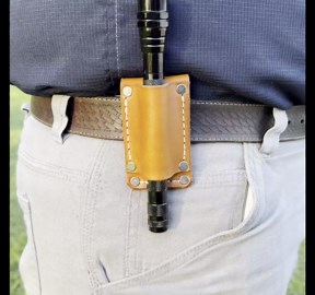 Leather Flashlight Holster for AA Battery Flashlights - Heavyduty Made in USA (Black (Rivet))