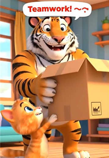 Teamwork makes the dream work! 📦✨ Tiger bro to the rescue! #fyp #foryou #tiger #cat #helping