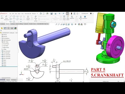 Wobbler Steam Engine in SolidWorks Part 5.CRANKSHAFT