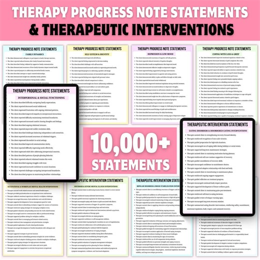 10,000  Therapy Progress Note Statements & Therapeutic Interventions | Clinical Documentation | Treatment Plan | 500  Pages PDF - Etsy Australia