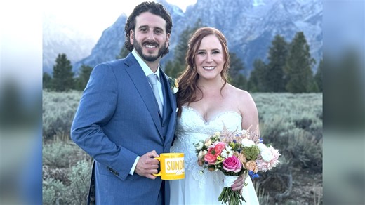 Bride and Groom Snap Sunday Mug Shot in Grand Teton