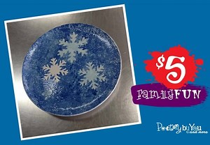 ❄️Snowflake Plate❄️Join us this Saturday for $5 Family Fun creating this super cute plate! Pre-Registration Required! https://potterybyyou.com/product-category/family-fun/ | Pottery by You
